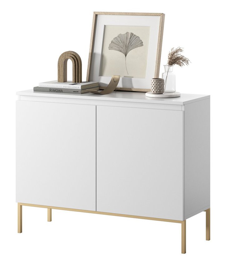 Bemmi two-door chest of drawers, 100 cm, white with gold legs