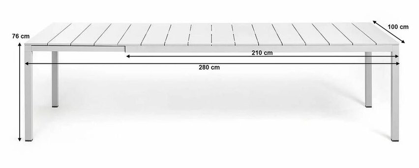 Rio Nardi extendable garden table 210-280x100 cm made of certified white material