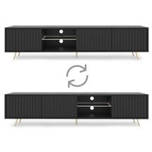 Bello TV cabinet with lamella fronts, 175 cm, black, LED, with gold legs