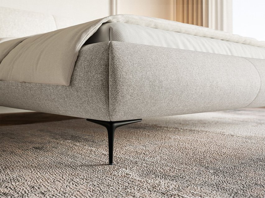 Upholstered bed 160x200 cm Ovalle light gray hydrophobic braid black legs