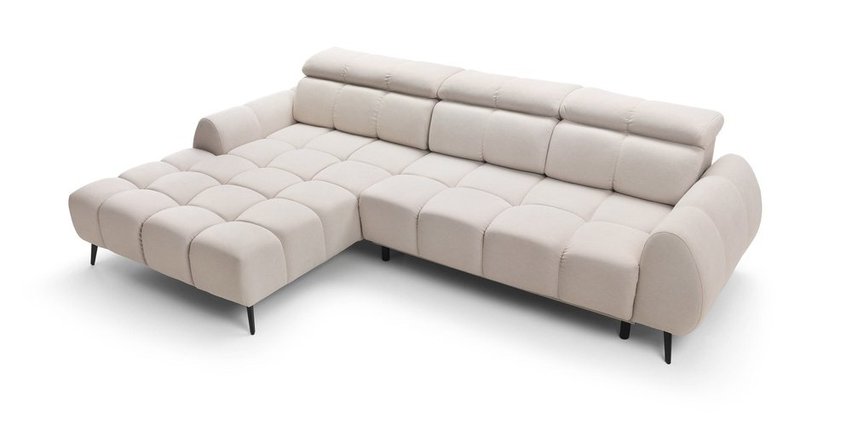 Perre L-shaped corner sofa bed with electrically extendable seat and adjustable headrest (Fabric: Castel 03, Side: Left)