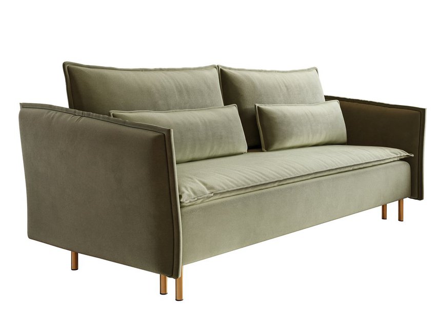 Three-seater sofa Ummo Magic Velvet 2243 with a container, hydrophobic fabric, velor, gold legs