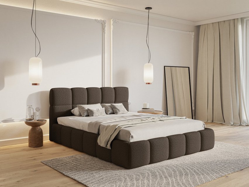 Upholstered bed 140x200 cm Cloudy with storage box, brown Legend 07