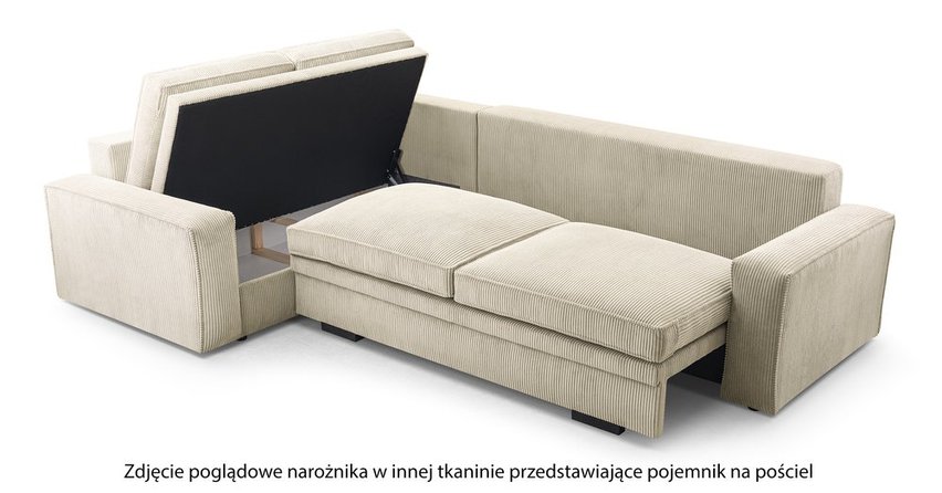 Figline L-shaped corner sofa with sleeping function with Onega 07 container in hydrophobic fabric, left-hand side