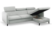 Corner sofa with sleeping function Drene Sally 07 with a container in a hydrophobic fabric, velvet legs, black, right-hand side