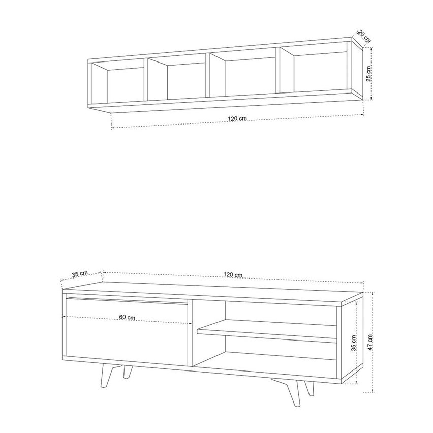 Makarol TV cabinet with wall shelf