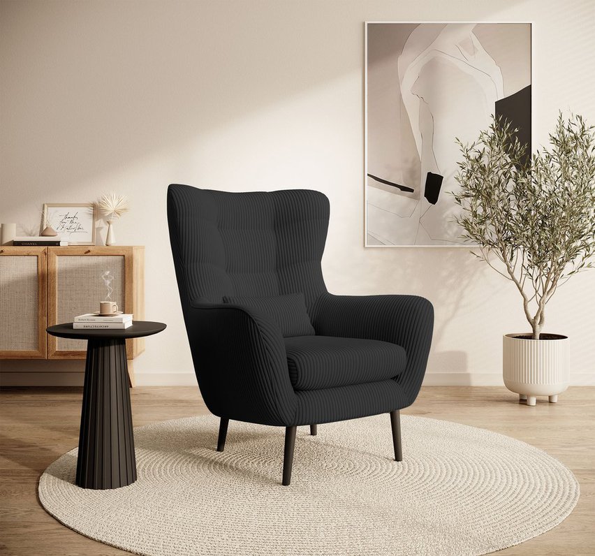 Fauteuil lounge Vence Lincoln 100 avec repose-pieds, pieds noirs