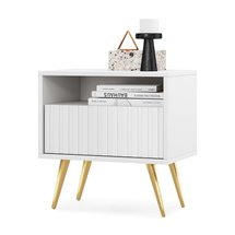 Bello bedside table with a drawer with a lamel front, white and gold legs