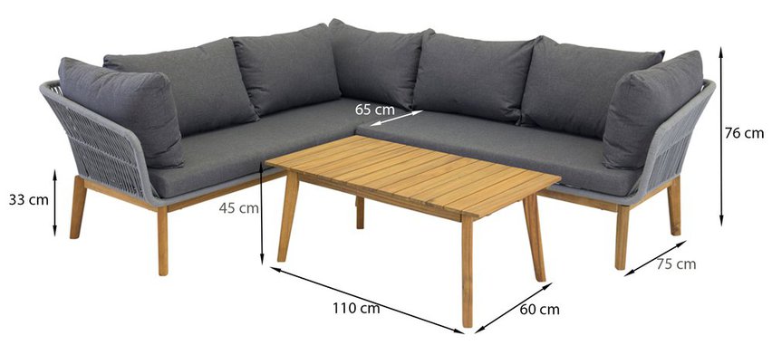 Comforre garden furniture set with a corner sofa and coffee table, wooden, graphite