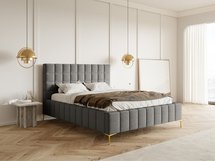 Upholstered bed 160x200 cm Szejlo with container, metal frame Raven 07 chenille