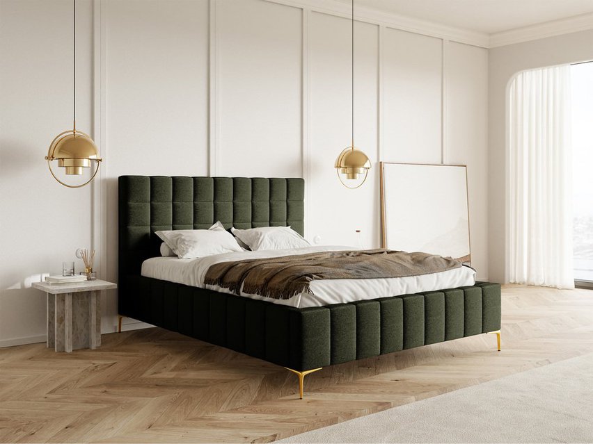 Upholstered bed 140x200 cm Szejlo with container, metal frame Raven 78 chenille