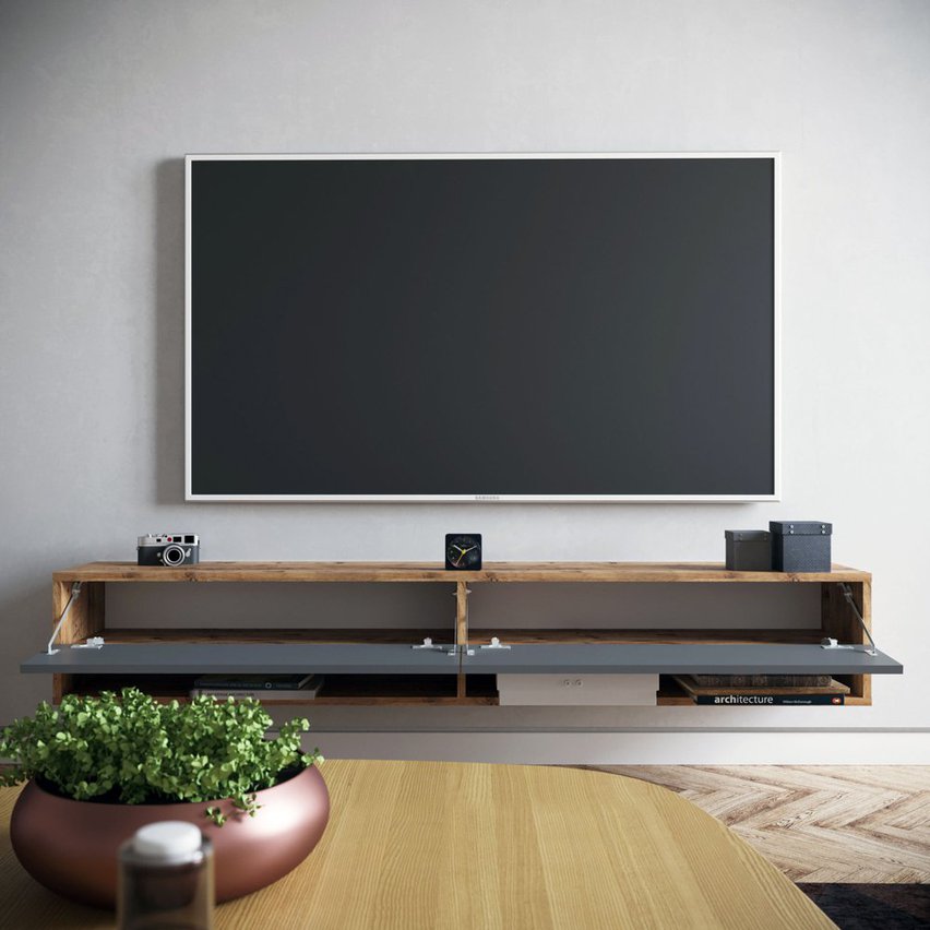 Reflo TV cabinet 31.6x180 cm anthracite/atlantic pine