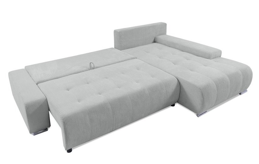 Corner sofa with sleeping function Magliano L-shaped with storage light gray corduroy right-hand side