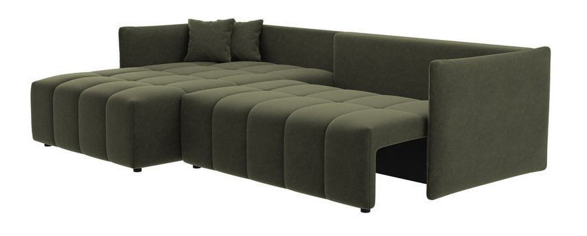 Boquete L-shaped corner sofa with sleeping function with storage, universal, olive, in easy-clean fabric