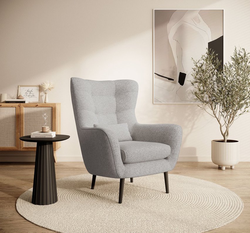 Vence Raven 06 lounge chair with footstool, black legs