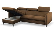 Corner sofa with sleeping function Drene Sally 04 with a container in a hydrophobic fabric, velvet legs, black, left-hand side