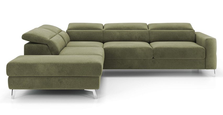 Pomello L-shaped corner sofa with sleeping function with storage and adjustable headrests Letto 38 easy-cleaning velvet left-hand side