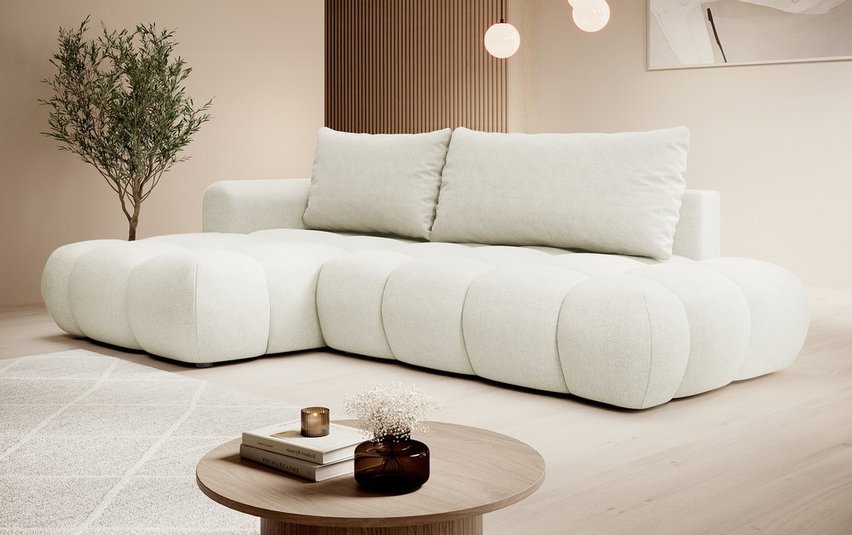 Ombo Storm 02 L-shaped corner sofa with sleeping function with a container in easy-to-clean braided fabric, left-sided