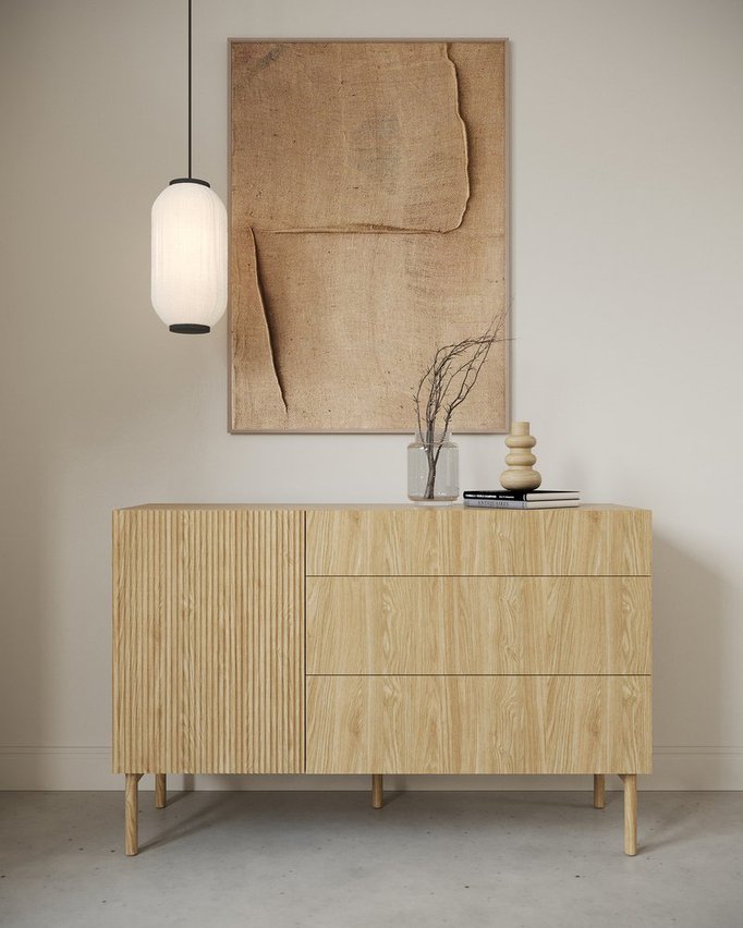 Nolie single-door chest of drawers with three drawers, 140 cm, Oiled Oak