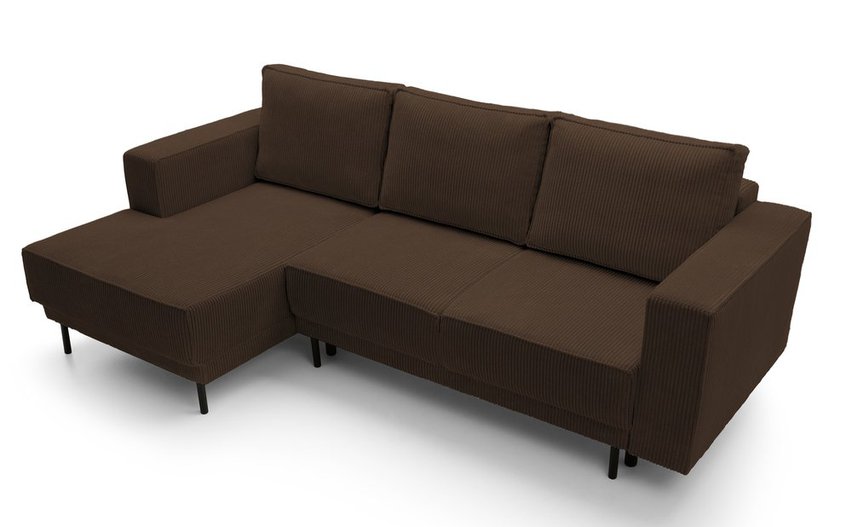 Rodario mini dark brown corner sofa with sleeping function with left-hand corduroy container