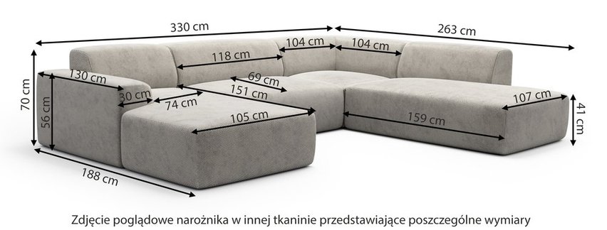 Terrafino U-shaped modular corner sofa with backrest on the left Onega 3