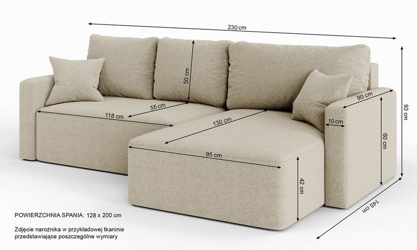 Haldi L-shaped corner sofa with sleeping function with Melody 15 boucle universal container