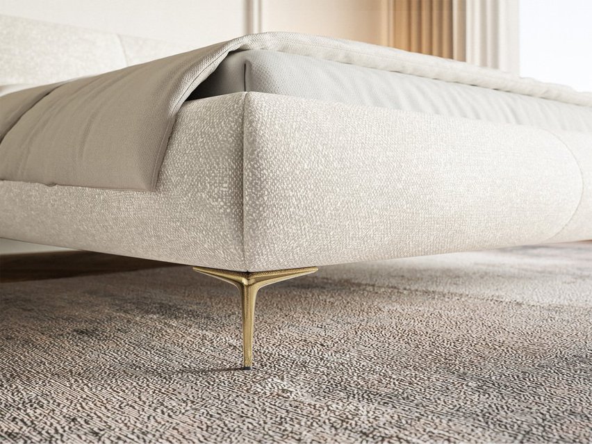 Upholstered bed 140x200 cm Ovalle with storage, metal frame, cream chenille, gold legs