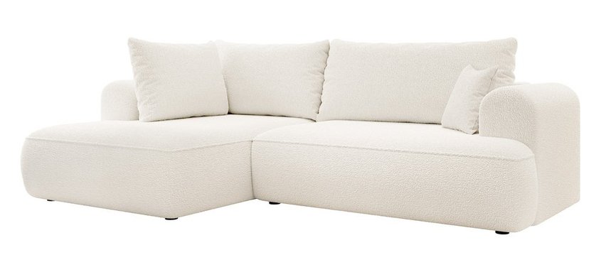 Ovo II L-shaped corner sofa with sleeping function Abriamo 04 with side panel and left-sided boucle container