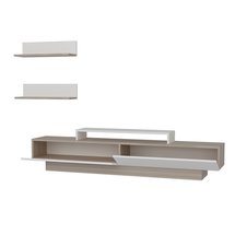 Solenis white TV cabinet with cordoba elements and two wall shelves