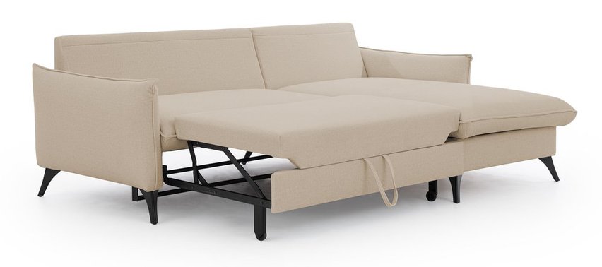 Corner sofa with sleeping function Cambiano L-shaped with storage beige in easy-clean fabric right-hand side