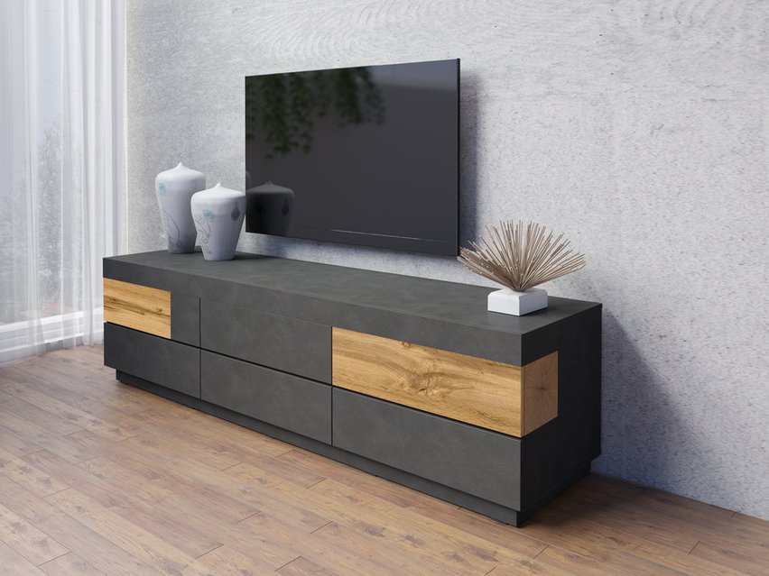 Galaka TV cabinet with six drawers (Matera / Matera / Wotan Oak)