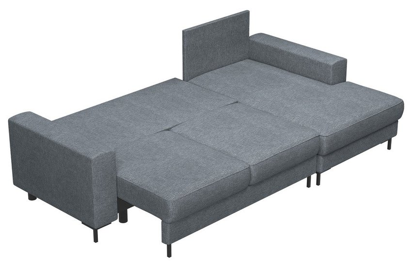 Mokpeo L-shaped corner sofa with sleeping function with two containers on black legs Sorella 89 chenille right-hand side