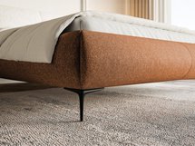 Upholstered bed 160x200 cm Ovalle with storage, metal frame, copper hydrophobic braid, black legs