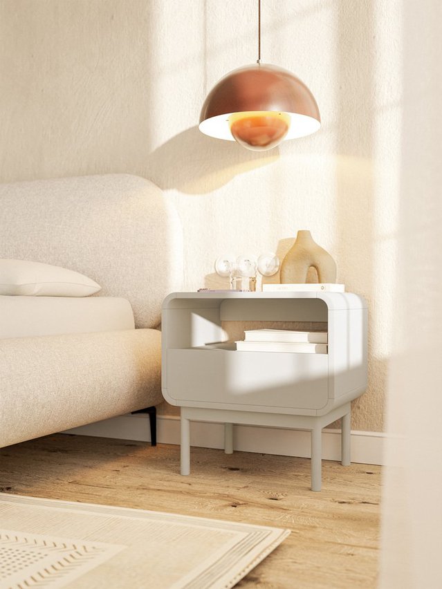 Oro bedside table 54 cm with drawer and alcove cashmere