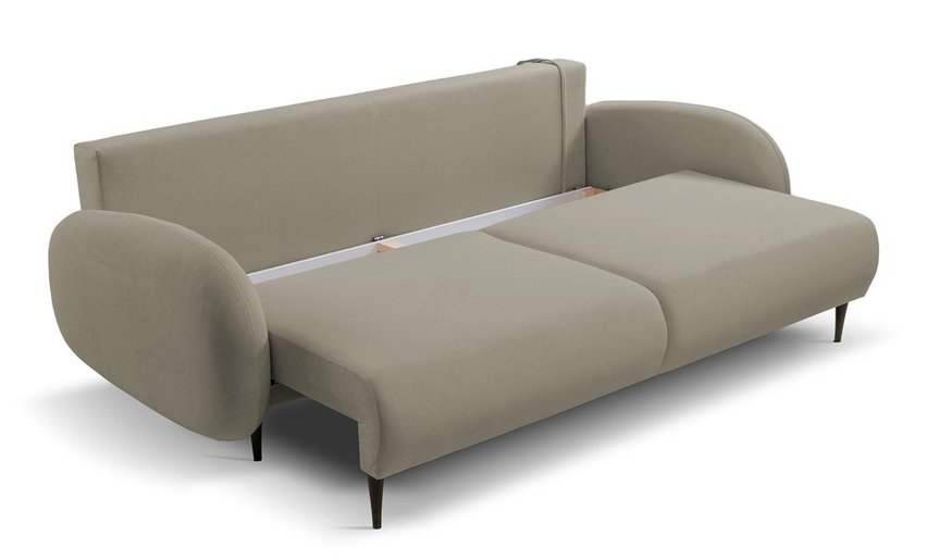 Bafra sofa bed with sleeping function and bedding container, beige velvet