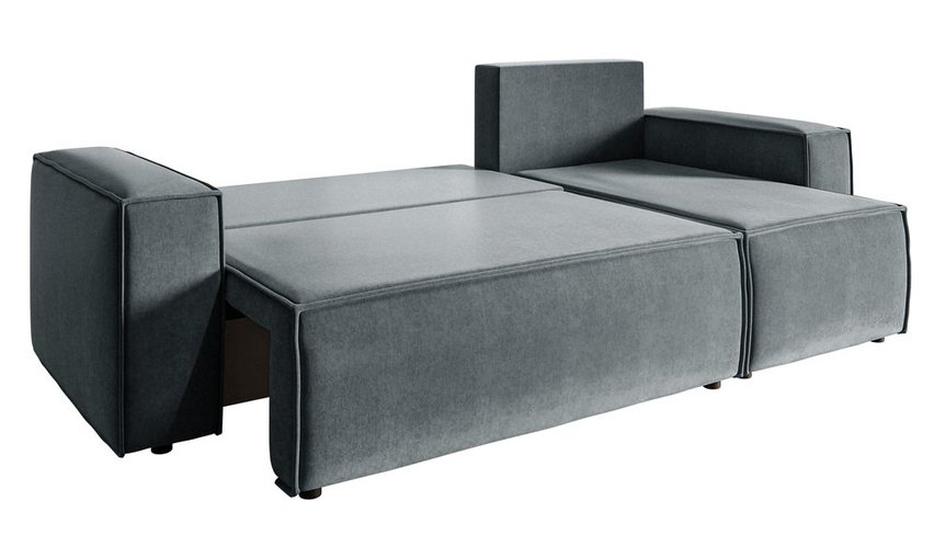 Copertino L-shaped corner sofa with sleeping function with storage, universal, grey, hydrophobic velvet