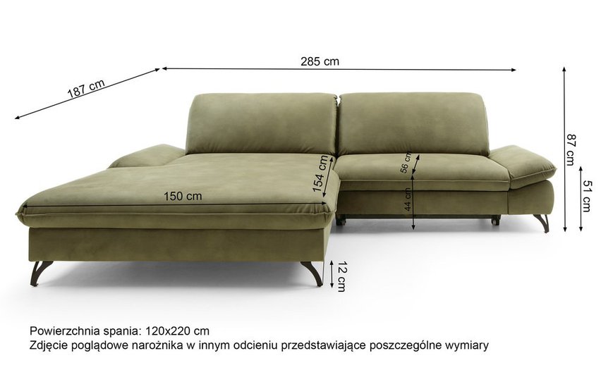 Corner sofa with sleeping function Vitala Castel 15 L-shaped with container, easy-cleaning velvet, left-hand side