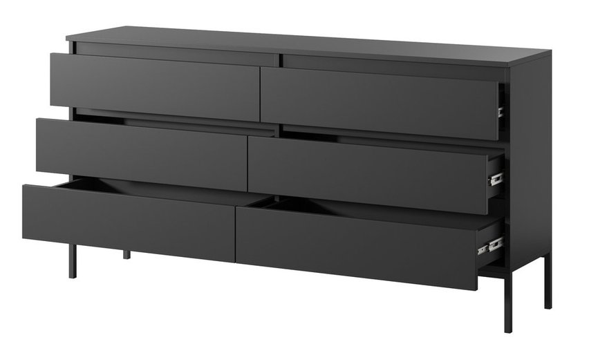 Bemmi Black six-drawer chest of drawers with black legs