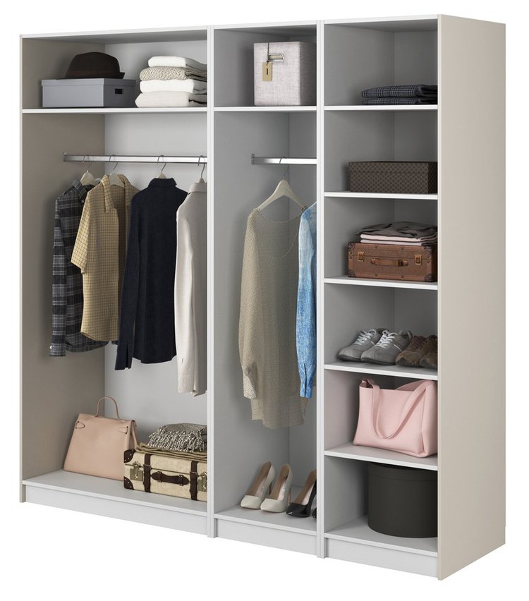 Moonir four-door wardrobe with two rails, shelves 200 cm Grey beige