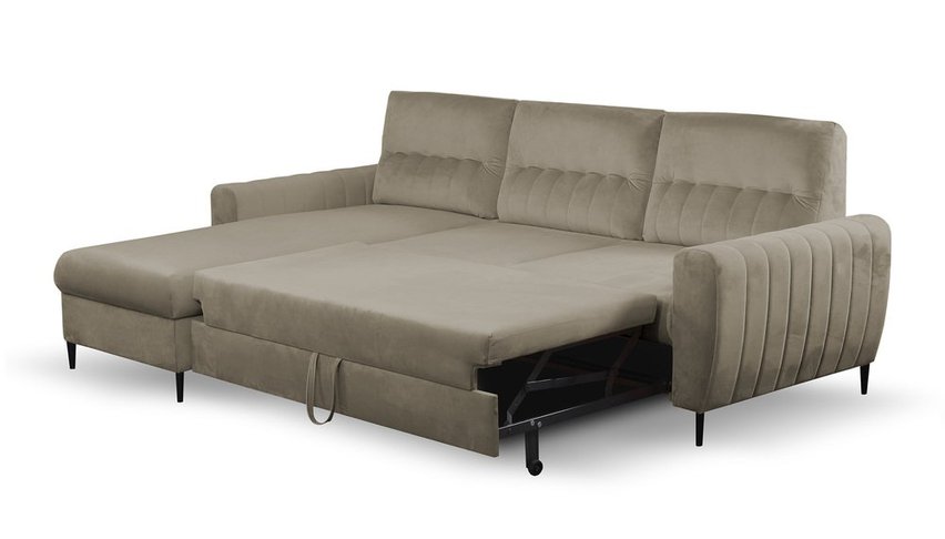 Corner sofa bed Laretta L-shaped with storage (Fabric: Velluto 03, Side: Left)