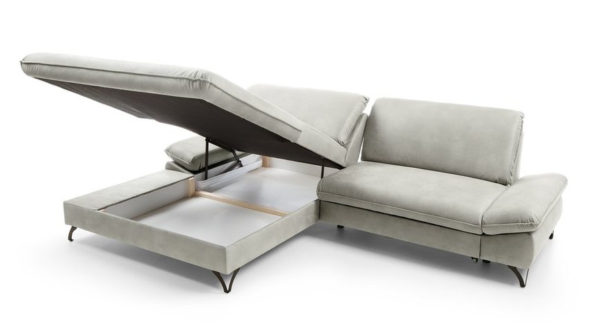 Corner sofa with sleeping function Vitala Castel 80 L-shaped with container, easy-cleaning velvet, left-hand side