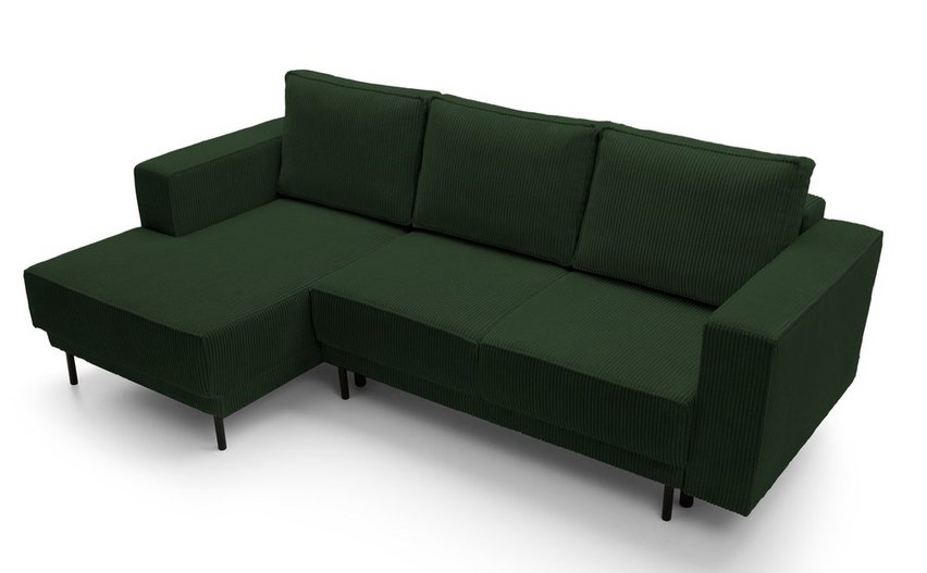 Rodario mini dark green corner sofa with sleeping function with left-hand corduroy container