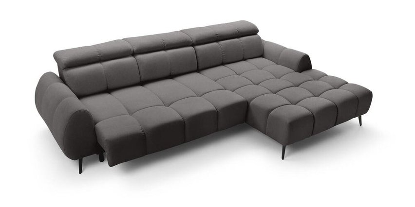 Perre L-shaped corner sofa bed with electrically extendable seat and adjustable headrest (Fabric: Castel 93, Side: Right)