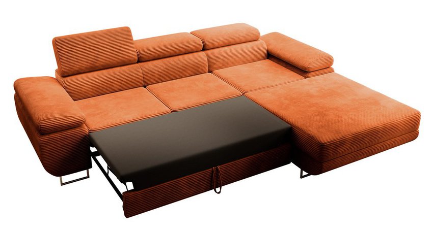 Ganta L-shaped corner sofa with sleeping function with Poso 40 container, right-hand corduroy