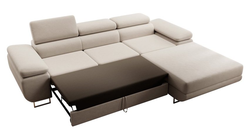 Ganta L-shaped corner sofa with sleeping function with container Castel 03, easy-to-clean velvet, right-hand side