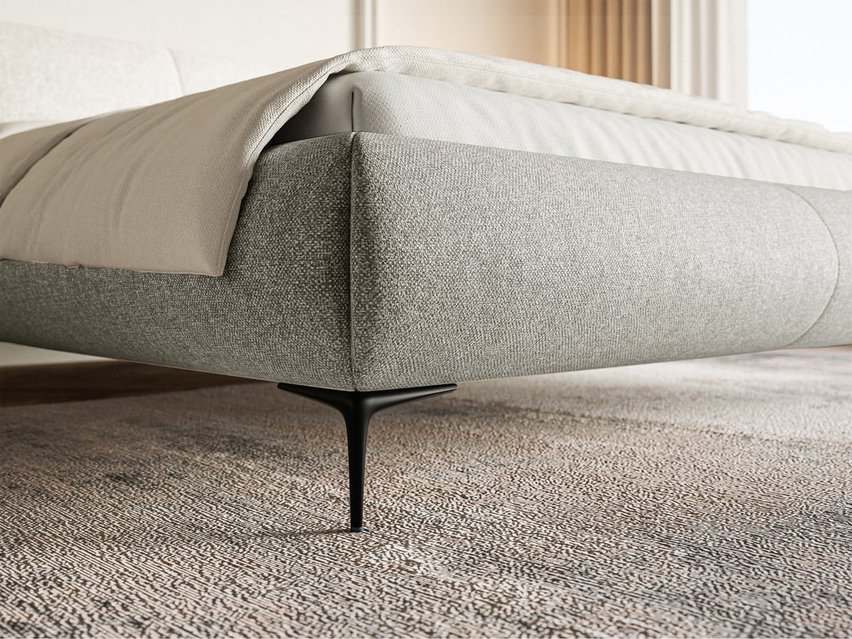 Upholstered bed 180x200 cm Ovalle with storage, gray metal frame, hydrophobic braid, black legs