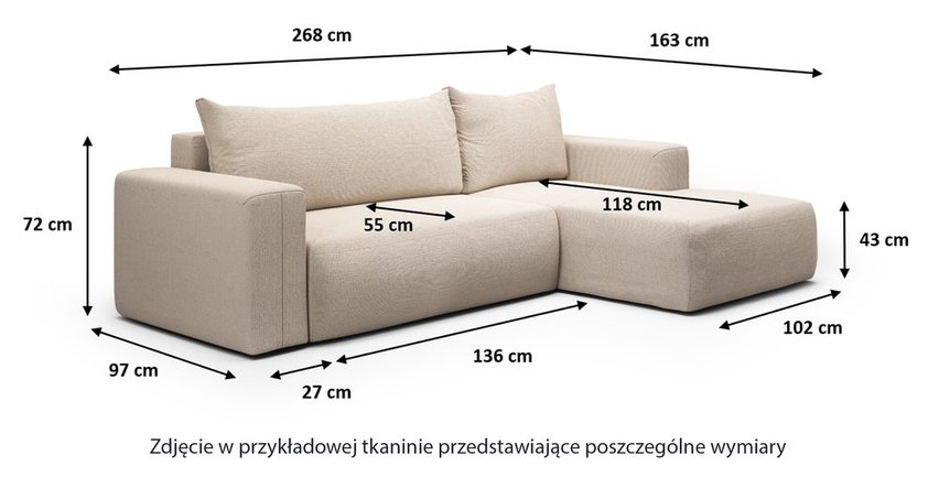 Corner sofa with sleeping function Lummi L-shaped Aragon 93 right-hand side