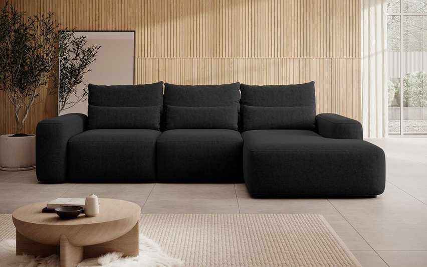 Corner sofa with sleeping function Carnos L-shaped with additional lumbar pillows Melody 15 chenille right-hand side