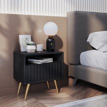 Bello bedside table with a drawer with a lamella front, black and gold legs