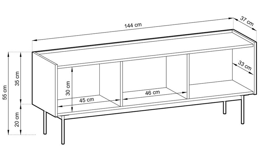 Color TV cabinet 144 cm three-door Brick/Linea Oak